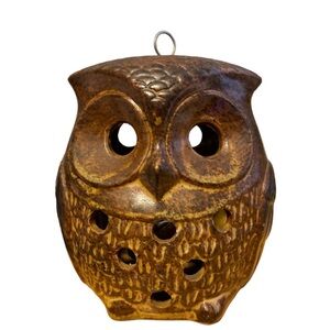 70’s Vintage Owl Candle Holder/Burner Brown Ceramic Cordless